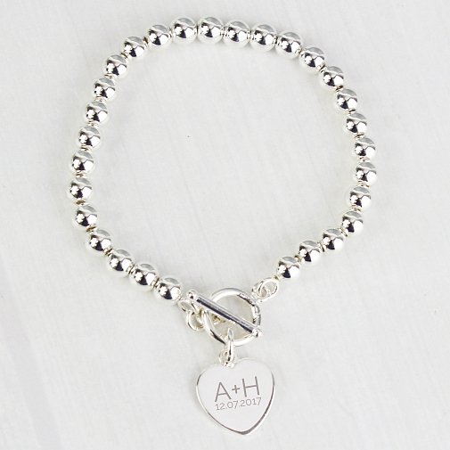 Personalised Silver Plated 'Initials and Date' Heart T-Bar Bracelet