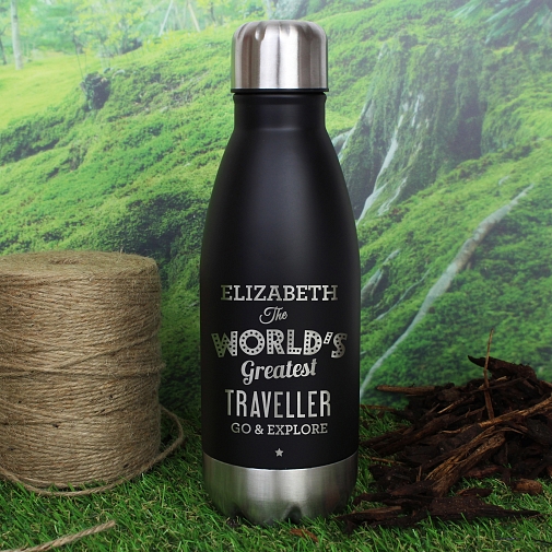 Personalised Worlds Greatest Black Travel Bottle
