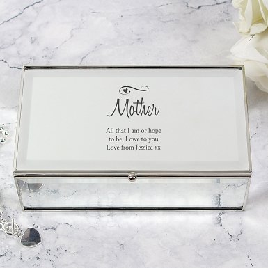 Personalised Swirls & Hearts Mirrored Jewellery Box