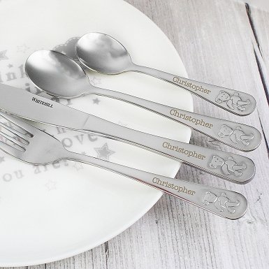 Personalised Teddy 4 Piece Embossed Cutlery Set