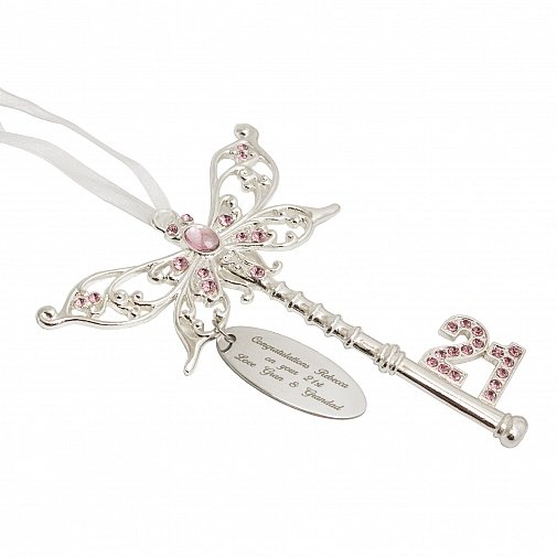 Personalised Pink Butterfly 21st Birthday Key