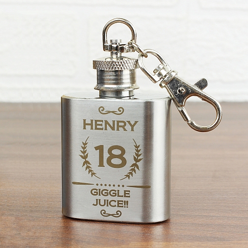 Personalised Age Crest 1oz Hip Flask Keyring