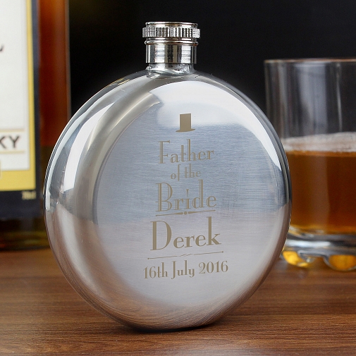 Personalised Decorative Wedding Father of the Bride Round Hip Flask