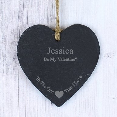 Personalised The One I Love Slate Heart Decoration