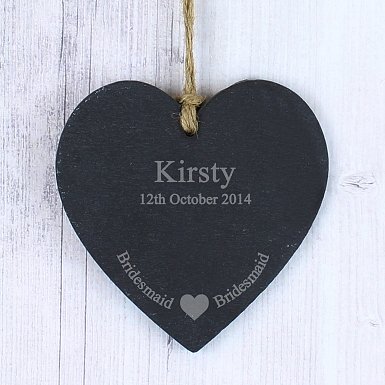 Personalised Bridesmaid Slate Heart Decoration