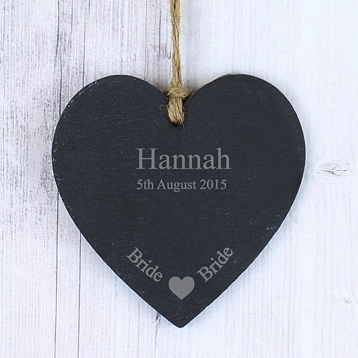 Personalised Bride Slate Heart Decoration