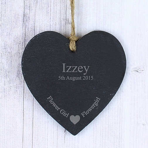 Personalised Flowergirl Slate Heart Decoration