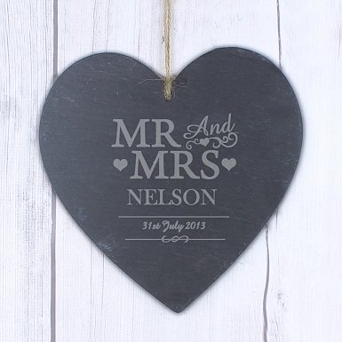 Personalised Large Mr & Mrs Slate Heart