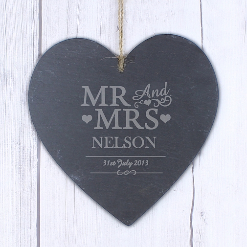 Personalised Large Mr & Mrs Slate Heart