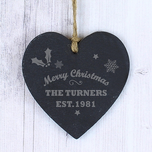 Personalised Merry Christmas Slate Heart