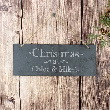 Personalised Christmas Hanging Slate Plaque