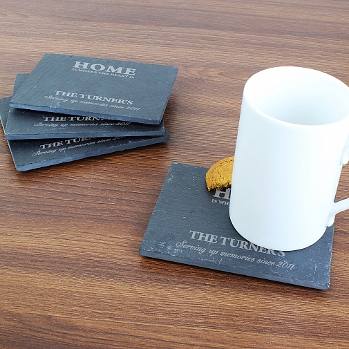 Personalised Home 4 Pack of Slate Coasters