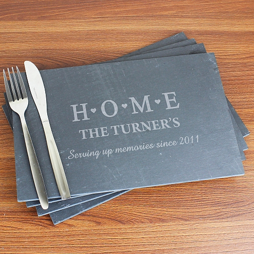 Personalised HOME Slate Rectangle Placemat 4 Pack