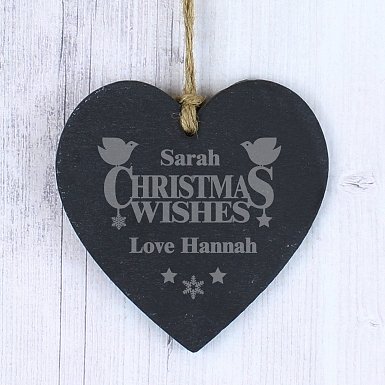 Personalised Christmas Wishes Slate Heart