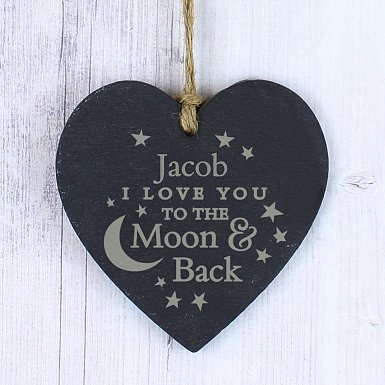 Personalised To the Moon and Back Slate Heart