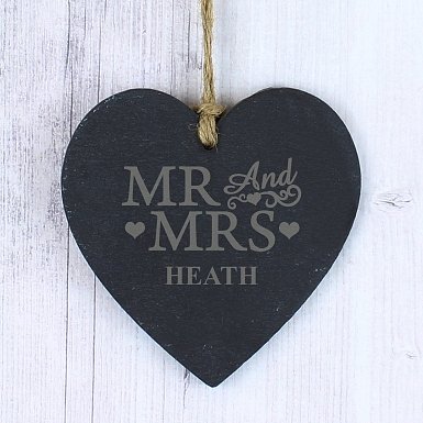 Personalised Mr & Mrs Slate Heart