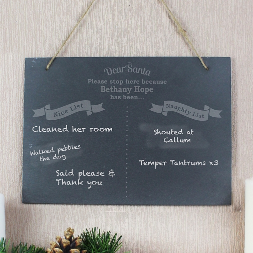 Personalised Christmas Naughty & Nice Hanging Slate Sign