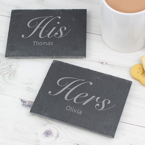 Personalised His and Hers Slate Coaster Set