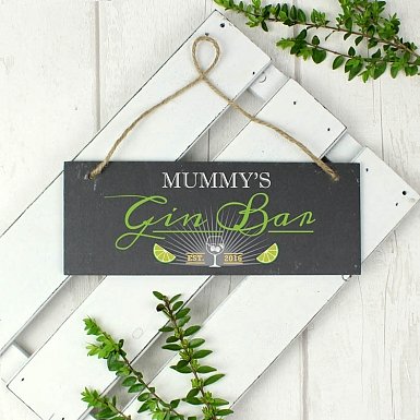 Personalised "Gin Bar" Printed Hanging Slate Plaque