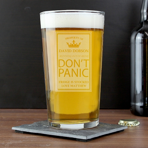 Personalised Dont Panic Pint Glass