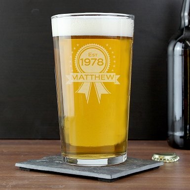 Personalised Established Rosette Pint Glass