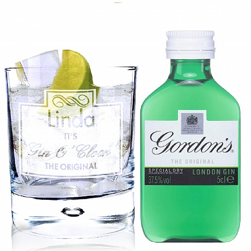 Personalised Gin O'Clock Glass & Gin Miniature Set