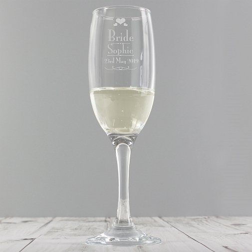 Personalised Decorative Wedding Bride Glass Flute