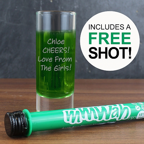 Personalised Shot Glass & Mmwah! Apple Sour Miniature Shot Set