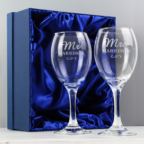 Personalised Mr & Mrs Wine Glass Set