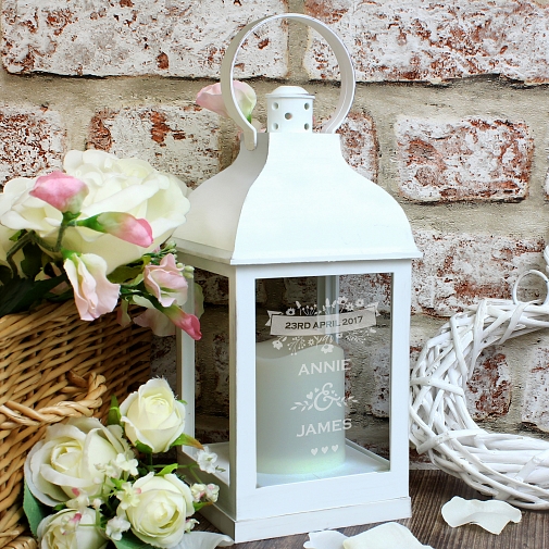 Personalised Couple's Floral White Lantern