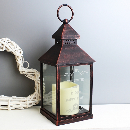 Personalised Hearts and Home Rustic Black Lantern