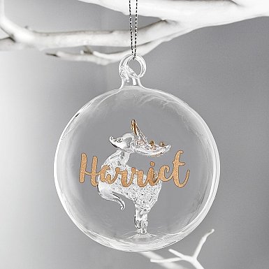 Personalised Gold Glitter Name Only Reindeer Glass Bauble