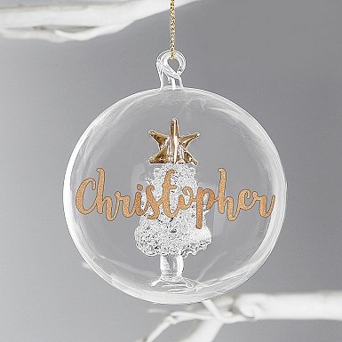 Personalised Gold Glitter Name Only Tree Glass Bauble