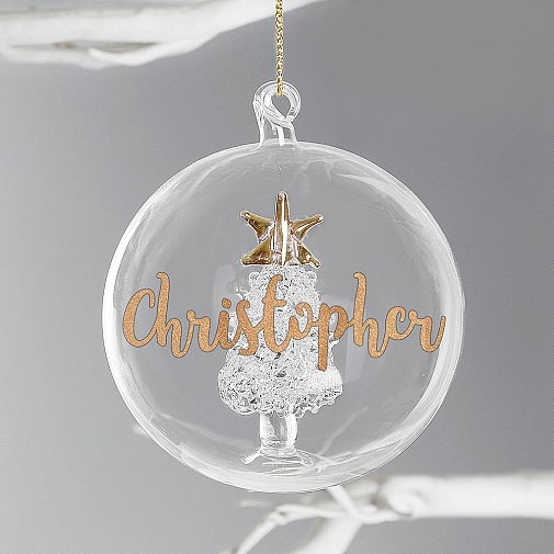 Personalised Gold Glitter Name Only Tree Glass Bauble