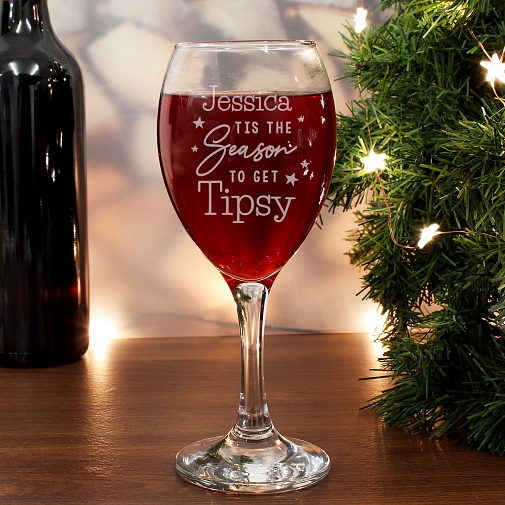 Personalised Tis The Season To Get Tipsy Season Wine Glass