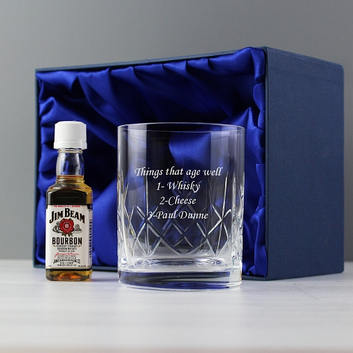 Personalised Crystal Glass & Bourbon Whisky Miniature Set
