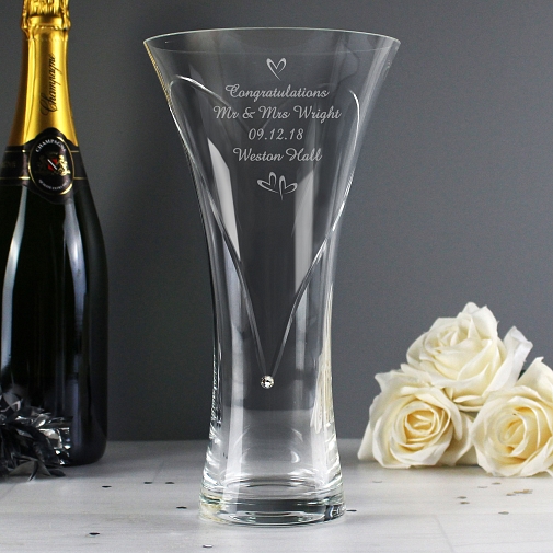 Personalised Large Hand Cut Little Hearts Diamante Vase