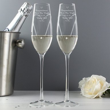 Personalised Hand Cut Little Hearts Pair of Flutes