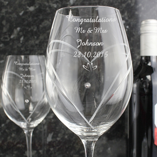 Personalised Hand Cut Little Hearts Diamante Wine Glasses delivery to UK [United Kingdom]