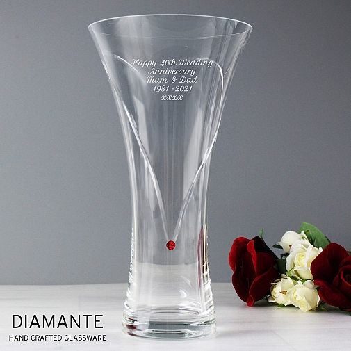 Personalised Large Infinity Vase with Ruby Swarovski Elements
