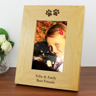 Personalised Oak Finish 6x4 Paw Prints Photo Frame