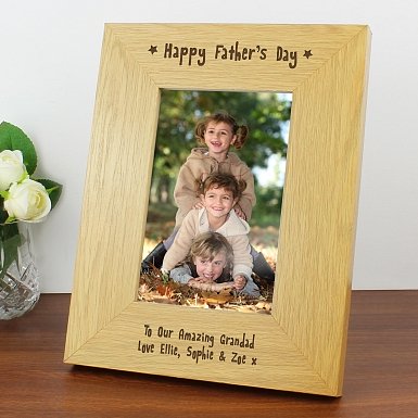 Personalised Oak Finish 6x4 Happy Father's Day Photo Frame