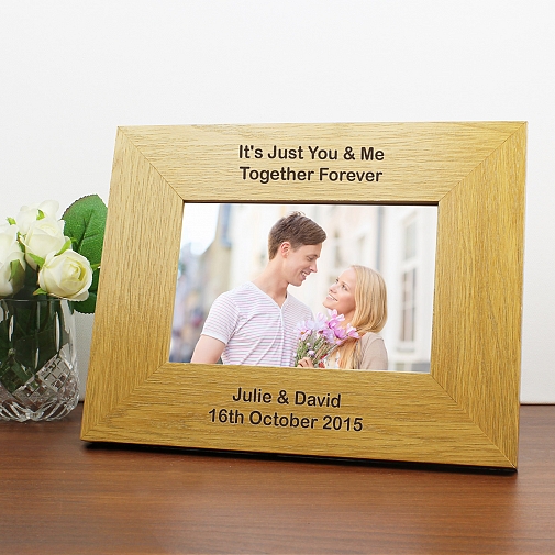 Personalised Oak Finish 6x4 Landscape Photo Frame - Long Message