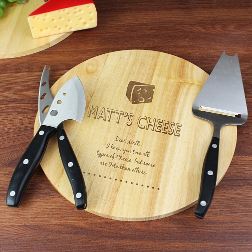 Personalised Vintage Script Cheeseboard with Cheese Knives