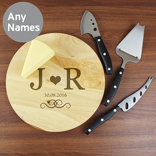 Personalised Monogram Cheeseboard with 3 Cheese Knives