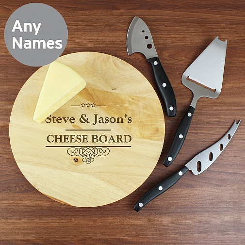 Personalised Decorative Swirl Cheeseboard with 3 Cheese Knives