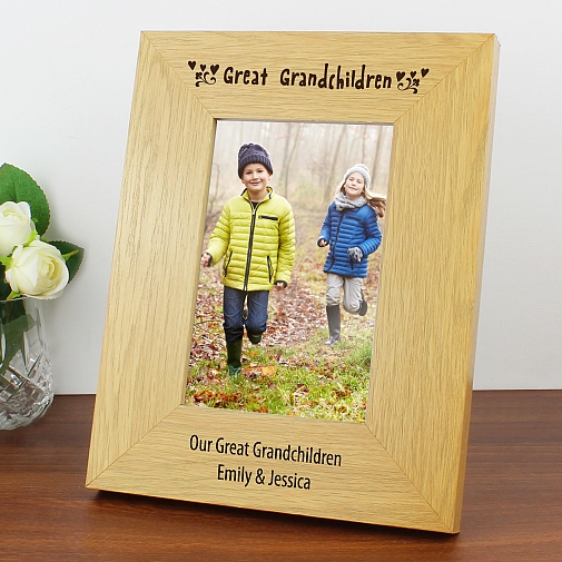 Personalised Oak Finish 6x4 Great Grandchildren Photo Frame
