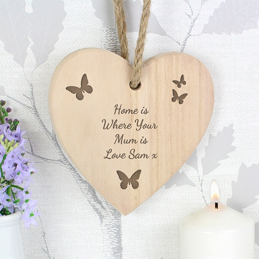 Personalised Butterfly Chunky Wooden Heart Decoration