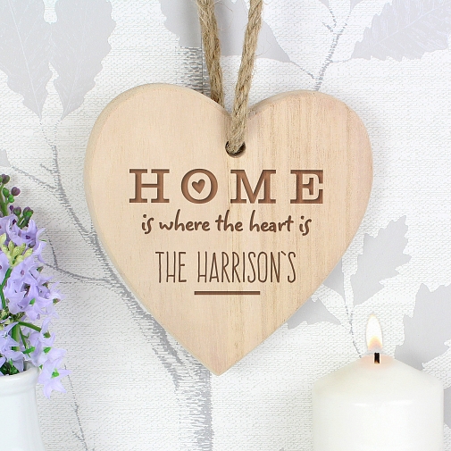 Personalised Home is Where Chunky Wooden Heart Decoration UK [United Kingdom]