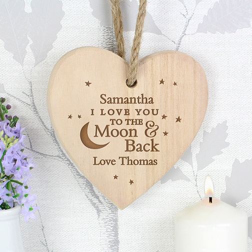 Personalised To Moon and Back Chunky Wooden Heart Decoration UK [United Kingdom]